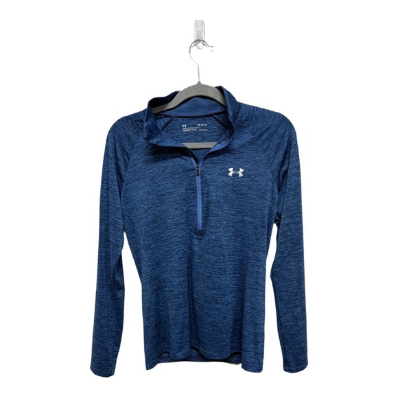 Under Armour Tech Textured Half Zip long-sleeve t-shirt in blue size medium - Picture 1 of 6